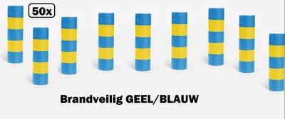 50x Papier rollen serpentines blauw/geel - BRANDVEILIG - Carnaval festival optocht feest party serpentine