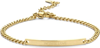 Key moments 8KM-BC0099 Stalen armband - Dames - Plaat - INFINITY - 16,5 + 3 cm - Gourmetschakel - Cadeau voor haar - Staal - Goudkleurig