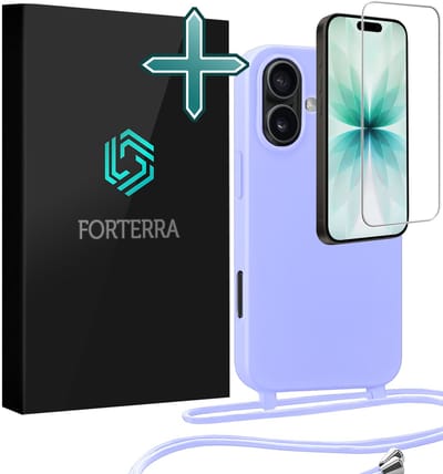 Hoesje Geschikt voor iPhone 17 Case Siliconen Hoes Met Koord Met Screenprotector - Hoes Geschikt voor iPhone 17 Met Telefoonkoord Hoesje Backcover - Lila