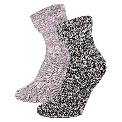 Apollo - Wollen sokken dames - Huissok dames - Zwart/Paars - 2-Pak - Maat 35/38 - Fluffy sokken - Slofsokken - Huissokken - Warme sokken - Winter sokken