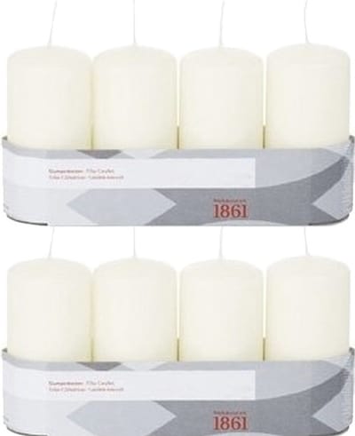 Trend Candles Cilinderkaarsen - 8x - ivoor wit - 5 x 10 cm - 18 branduren - geurloos - kaarsen