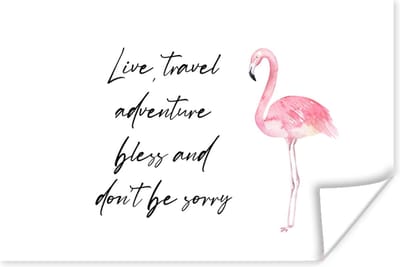 Poster Spreuken - Quotes - Live, travel, adventure, bless and don't be sorry - Flamingo - 180x120 cm XXL
