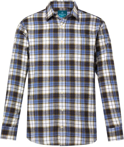 Boston Park - Heren - Geruit flanellen overhemd lange mouw kentkraag comfort fit - Grijsblauw - Maat 3XL