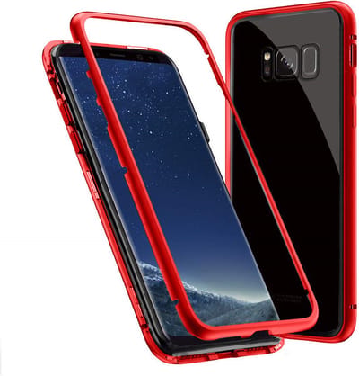 Hoesje voor Samsung Galaxy S8 - Rood Magnetische hoes 360 bescherming Metaal voor / achter glasbestendig