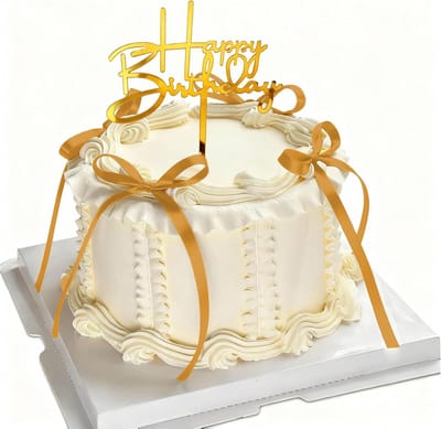 Tortendeko set - gouden Happy Birthday acryl - met satijnen strikken - voor elegante verjaardagsfeestjes - ShopVlot