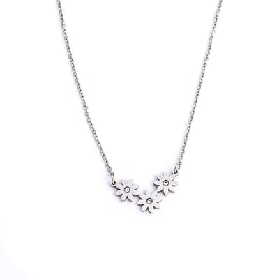 HÕBE – Flores Zilver Ketting –  Stainless Steel – Gerecycled Edelstaal– Zirkonia - Collier – Handgemaakte Sieraad – Accessories – Dames Ketting – Karabijnhaaksluiting