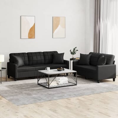 vidaXL - 2-delige - Loungeset - met - kussens - kunstleer - zwart