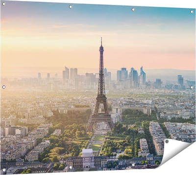 Gards Tuinposter Skyline van Parijs met de Eiffeltoren - 120x90 cm - Tuindoek - Tuindecoratie - Wanddecoratie buiten - Tuinschilderij