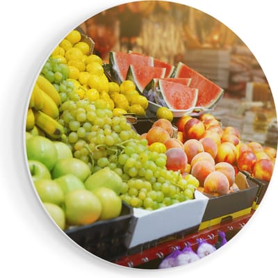 Artaza Forex Muurcirkel Vers Fruit Op De Markt - 50x50 cm - Klein - Wandcirkel - Rond Schilderij - Muurdecoratie Cirkel