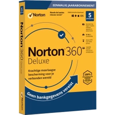 Norton 360 Deluxe | 5 Apparaten | Eenmalig Jaarabonnement | 50 Cloud Opslag