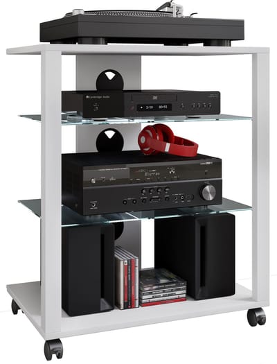 Hifi-meubilair wielen rek kast phono mobiele plank glas oprolbaar phono media plank Folas