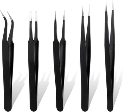 5 Stuks Mini Kraal Pincet - Ambachtelijke Anti-Statische Roestvrij Stalen Gebogen Pincet - Perfect voor Sieraden Maken, Elektronica en Doe-Het-Zelf Projecten