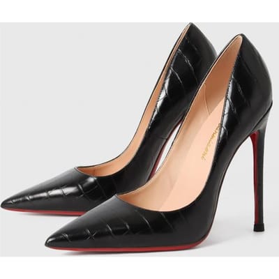 Star Style luxe imprimé Crocodile femmes chaussures à talons hauts rouge brillant bas 10cm pompes bout pointu mode chaussures de mariage Sexy 43 36 black