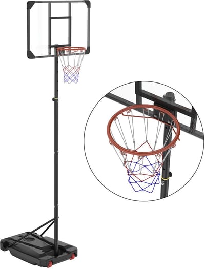 Verstelbare Basketbalpaal 150-260 cm – Verrijdbaar Basketbalsysteem met Wielen, Basketbalbord 85 x 55 cm en Vulbare Basis – Voor binnen en buiten