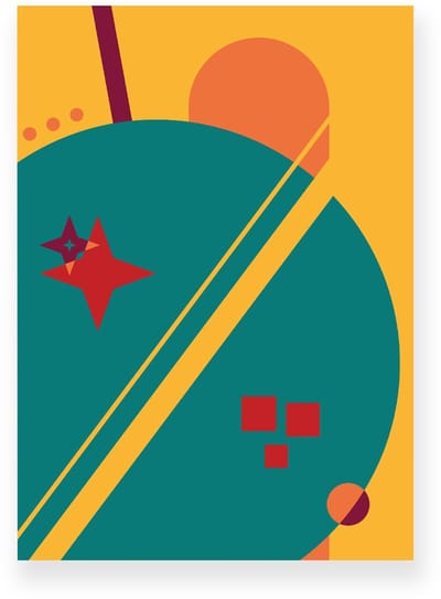 Poster 30x40 cm - Abstracte Discobal - Rood - Blauw - Geel - Abstract - Vintage - Muurdecoratie - Wanddecoratie