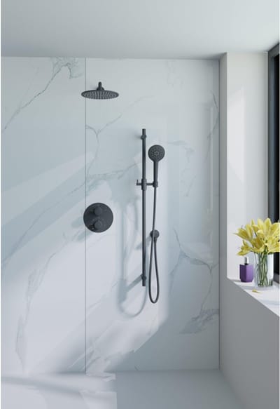 FugaFlow Eccelente Acces Inbouw Regendoucheset - rond - thermostatisch - wandarm - glijstang - 25cm hoofddouche - ronde handdouche - gladde doucheslang - mat zwart