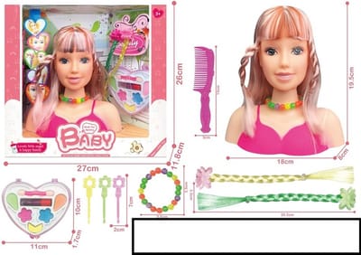 Kaphoofd met make-up sieraden en haaraccessoires schminkpop styling head