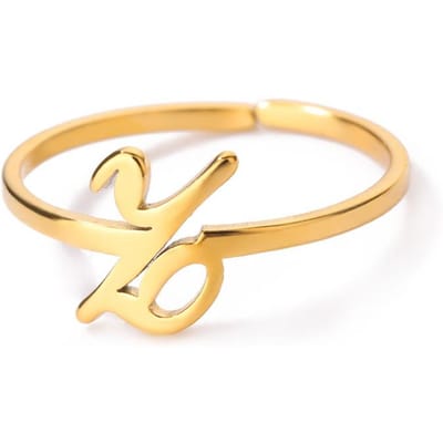 Initiaalringen voor Vrouwen Goudkleur Roestvrij Staal A-Z Letter Verstelbare Ring Esthetische Bruiloft Kerst Sieraden Cadeau resizable&Gold Color beige