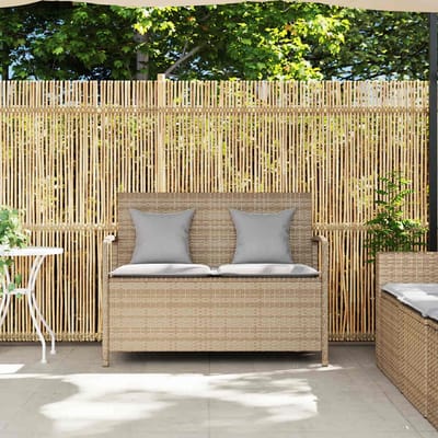 VidaXL Banc de rangement de jardin avec coussin beige résine tressée