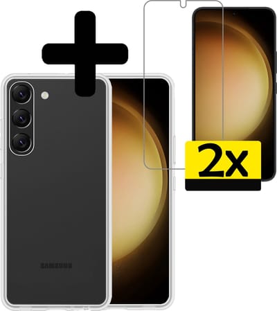 Hoesje - Met 2x Screenprotector - Geschikt voor Samsung Galaxy S23 - Sterk & Shockproof - Back Cover - Siliconen Case - Telefoon Hoes - Telefoonhoesjes - Transparant