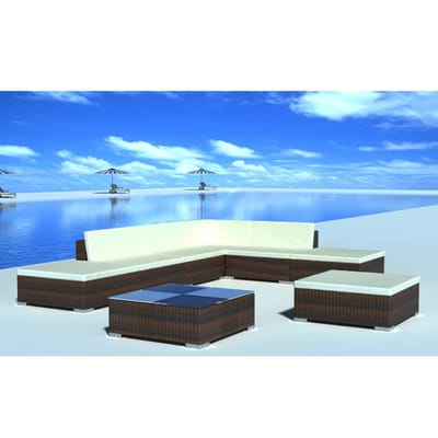 vidaXL - 8-delige - Loungeset - met - kussens - poly - rattan - bruin