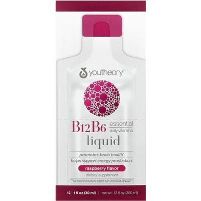 Youtheory, B12B6 Onderweg, Frambozensmaak, 12 Pakjes, 1 fl oz (30 ml) Elk