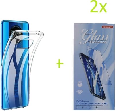 Hoesje Geschikt voor: Xiaomi Poco X3 / X3 Pro Transparant TPU Silicone Soft Case + 2X Tempered Glass Screenprotector