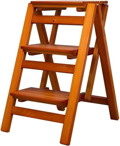 Houten Opstapje - Kleine Ladder - Huishoudelijke Klusjes - Stevig Massief Hout - 150 kg Belasting - Natuurlijk Hout