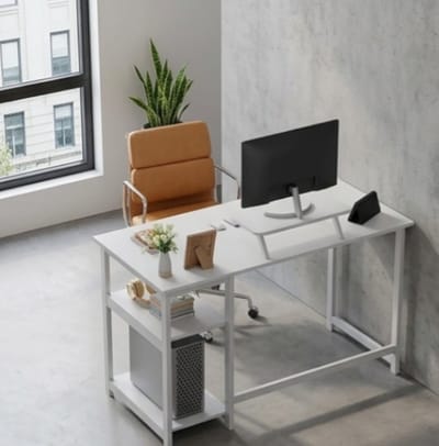 Bureau 120x50x75 cm met Opbergruimte - 120x50x75 cm - Wit - Opbergruimte Monitorstandaard – Computer Bureau - Medahomestore