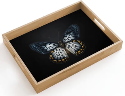Dienblad hout 40x30 cm - Schootdienblad - Vlinder - Monochroom - Balans - Borrelplank rechthoek - Plateau dienbladen