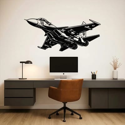 Sukhoi SU-34 Wanddecoratie Hout – Straaljager Muurdecoratie – Lasergesneden Vliegtuig Design – Cadeau voor Luchtvaartliefhebber – Mancave & Kantoor Decor – 55 cm Breed