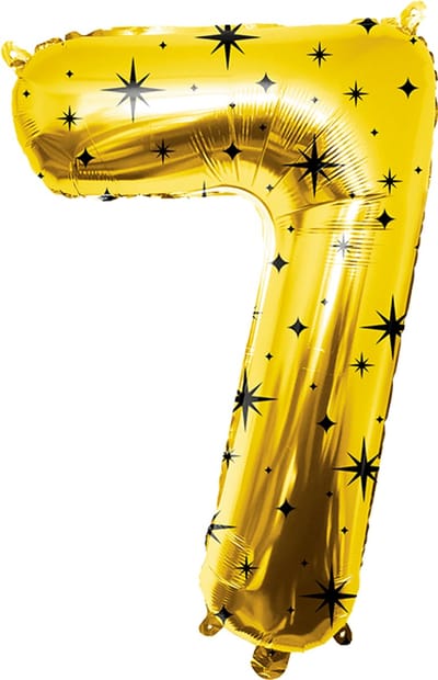 86 cm cijferballon - Folieballon cijfer 7 - Classy goud met zwarte sterren - Geschikt voor helium of lucht