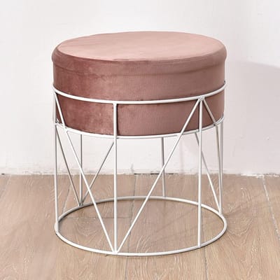 Voetenbank Kruk - Stapelbare Poef - Extra Zitplaats - Fluwelen Bekleding - 35x385cm - Roze