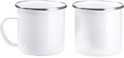 Retro-stijl geëmailleerde metalen mok. Inhoud van 380 ml.