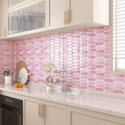 Dailygoods - ReWallpaper tegelstickers Roze keuken tegels Zelfklevend Keukenwand 17 stuks Roze wandtegels Zelfklevend Badkamer Waterbestendig Zeshoekig 3D tegelfolie voor douche Open haard 30,5 x 30,5 cm