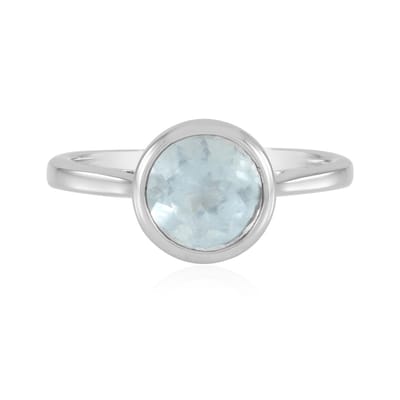 Cavill - Zilveren ring met Braziliaanse aquamarijn 1,6 ct - 925 Sterling Zilver met platina - Ronde blauwe edelsteen - Elegant ontwerp