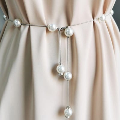 Goud/Zilver Verstelbare Elegante Gesimuleerde Parel Damesriem Dunne Kettingriem Voor Dames Jurk Skinny Tailleband Decoratieve Sieraden gray
