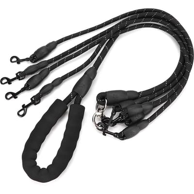 Huisdier Hond Slijtvast 4-Weg Trekkoord Accessoire voor Buiten Wandelenzwart 4 koppen zwart