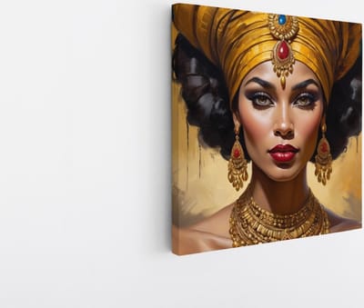 Saammp Canvas Schilderij - Afrikaanse Vrouw - abstract - Goud - Sieraden - 20x20 - Foto op canvas - Wanddecoratie - Muurdecoratie Woonkamer - Slaapkamer decoratie - Canvas Print