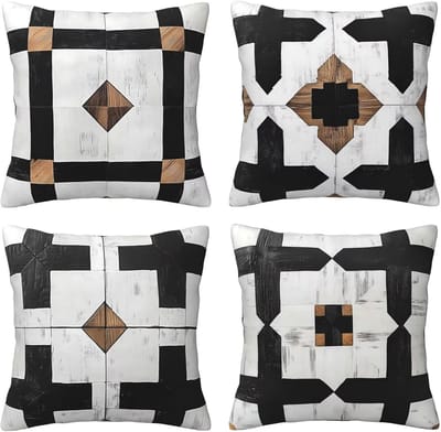 Kussenslopen van 65 x 65 cm, set van 4 stuks, beide zijden, zachte fluwelen kussenslopen met onzichtbare rits, voor slaapbank, woondecoratie zwart en wit geometrie, set van 4 kussenslopen 26 x 26 inch
