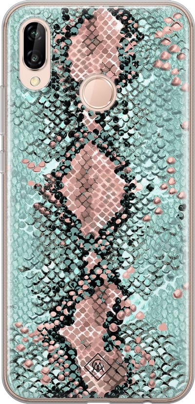 Casimoda® hoesje - Geschikt voor Huawei P20 Lite (2018) - Slangenprint pastel mint - Siliconen/TPU - Soft Case - Mint - Slangenprint