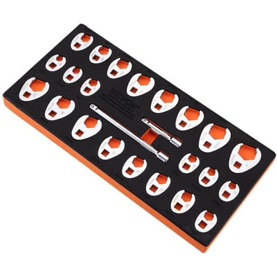 Jeu de clés à œillets 3/8  avec 2 rallonges, Jeu de 24 clés à œillets, SAE 3/8 -1  et Métrique 10-22 mm, Clé à œillet en Acier CR-MO
