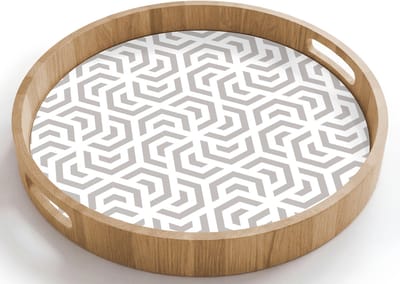 Dienblad rond 40x40 cm - Schootdienblad hout - Grafisch - Patroon - Modern - Hexagon - Borrelplank rechthoek - Plateau houten dienbladen