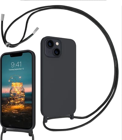 Casemania Hoesje Geschikt voor Apple iPhone 14 - Zwart - Siliconen Back Cover met Koord - Telefoonhoesje met Koord - Crossbody Lanyard Cord Case