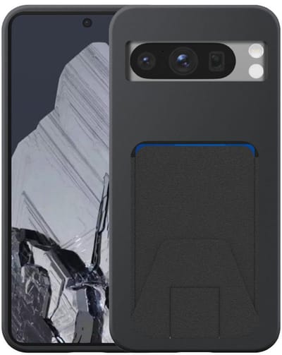 Geschikt voor Google Pixel 8 Pro Telefoonhoesje met Verstelbare Leren Pasjeshouder - Flexible Back Cover Case Siliconen TPU with Adjustable Leather Cardslot - Zwart - Smartphonica geschikt voor Google Pixel 8 Pro