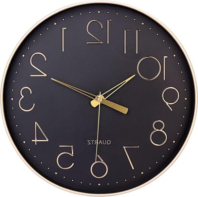 Stille Wandklok 30 cm met Arabische Cijfers - Decoratieve Klok voor Woonkamer, Slaapkamer en Keuken (Batterij Niet Inbegrepen) met Gouden Cijfers