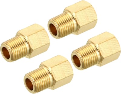 1/8 NPT Mannelijke naar 1/8 NPT Vrouwelijke Messing Pijp Koppeling Hex Reducer Adapter voor Water en Gasoverdracht, Set van 4 Stuks