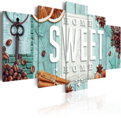 Schilderij -Aromatische Inspiratie , Home Sweet Home , Koffie ,5 luik