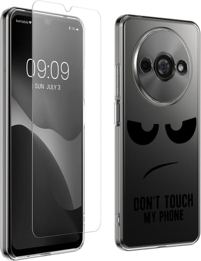 kwmobile telefoonhoesje geschikt voor Xiaomi Redmi A3 hoes - Telefoonhoesje voor smartphone - Telefoon cover - Met glazen schermbeschermer - Don't Touch My Phone design