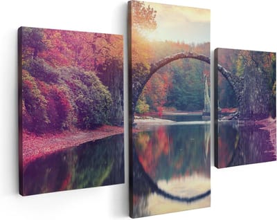 Artaza Canvas Schilderij Drieluik Rakotz Brug In Duitsland In De Herfst - 90x60 - Foto Op Canvas - Canvas Print
